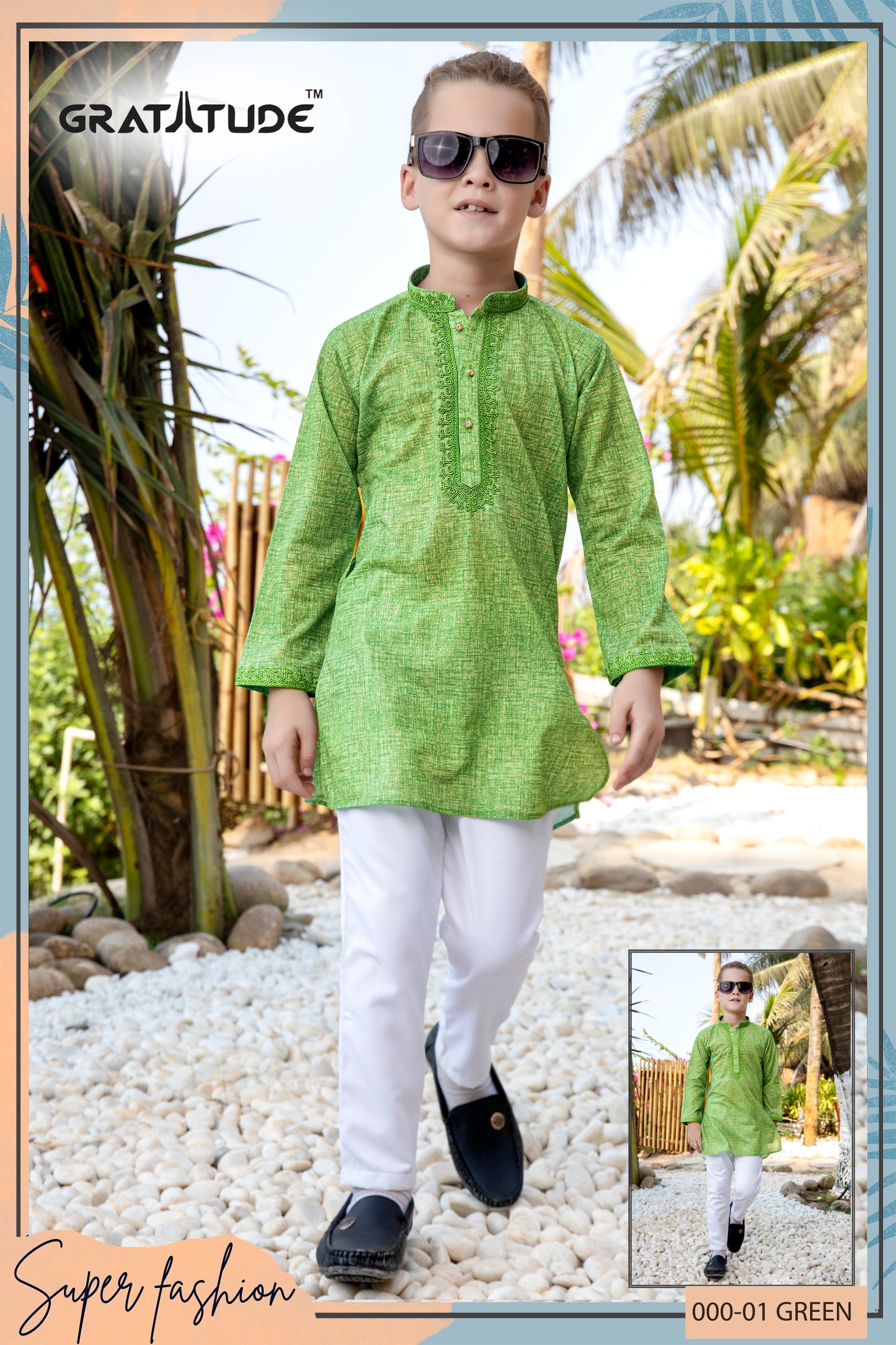 Kurta Set - Bright Green textured Kurta Boys Set - By Gratitude