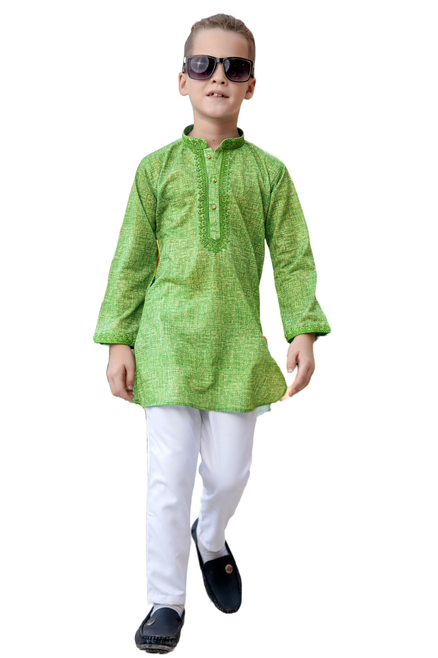 Kurta Set - Bright Green textured Kurta Boys Set - By Gratitude