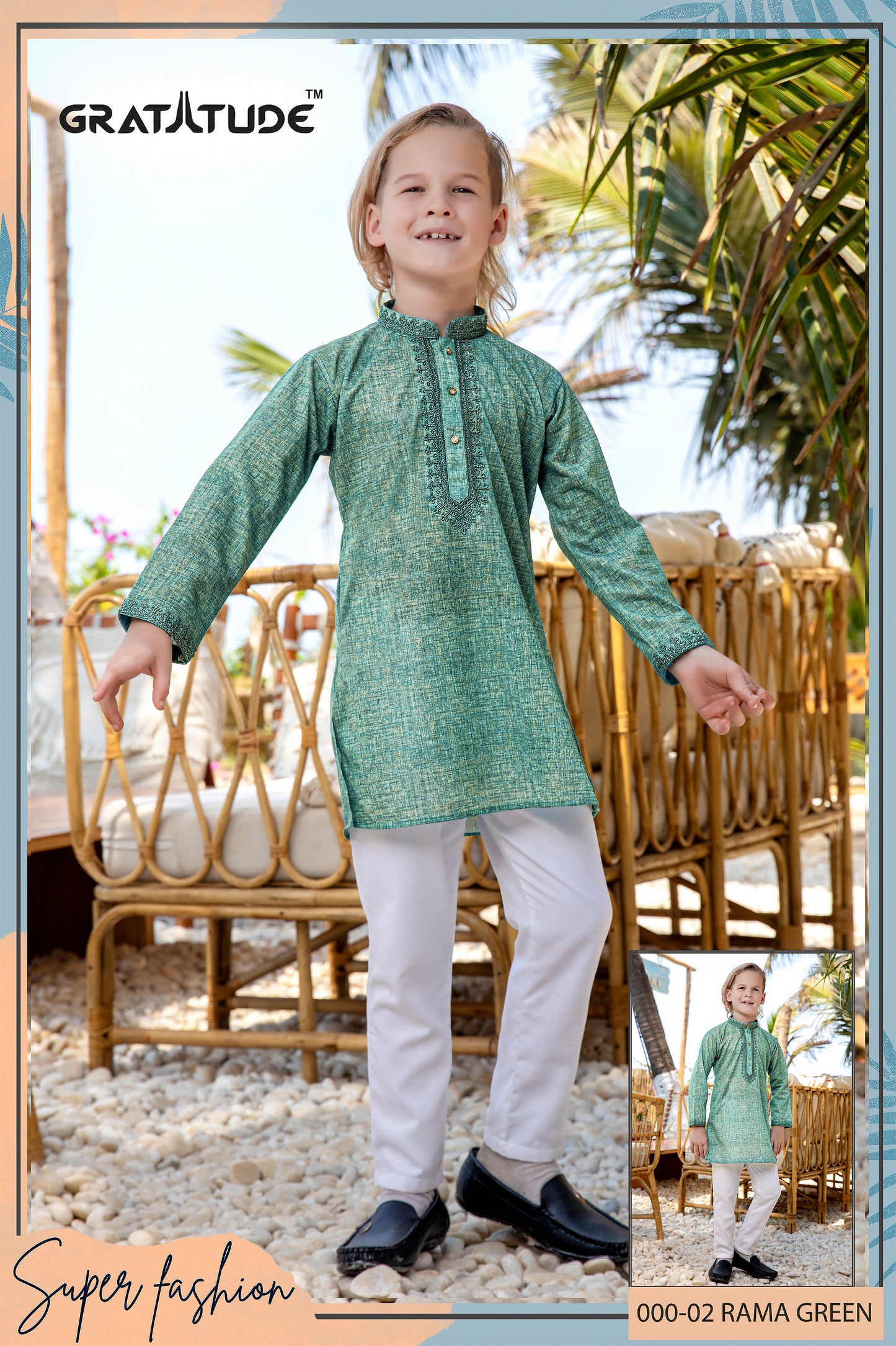 Kurta Set - Rama Green textured Kurta Boys Set - By Gratitude