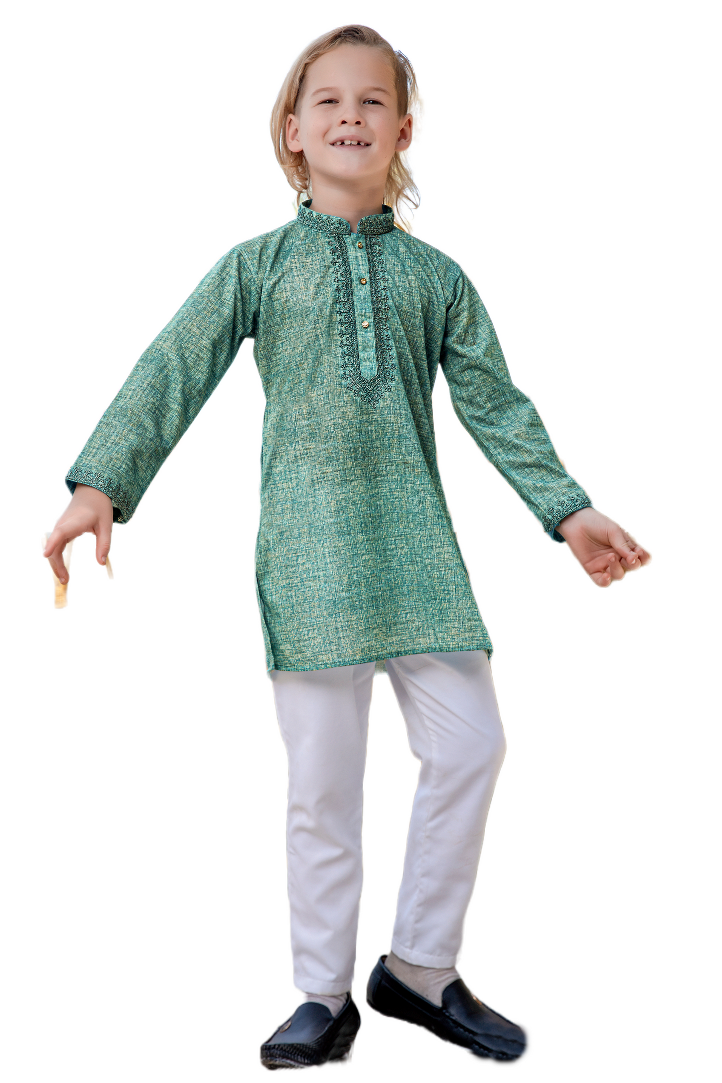 Kurta Set - Rama Green textured Kurta Boys Set - By Gratitude