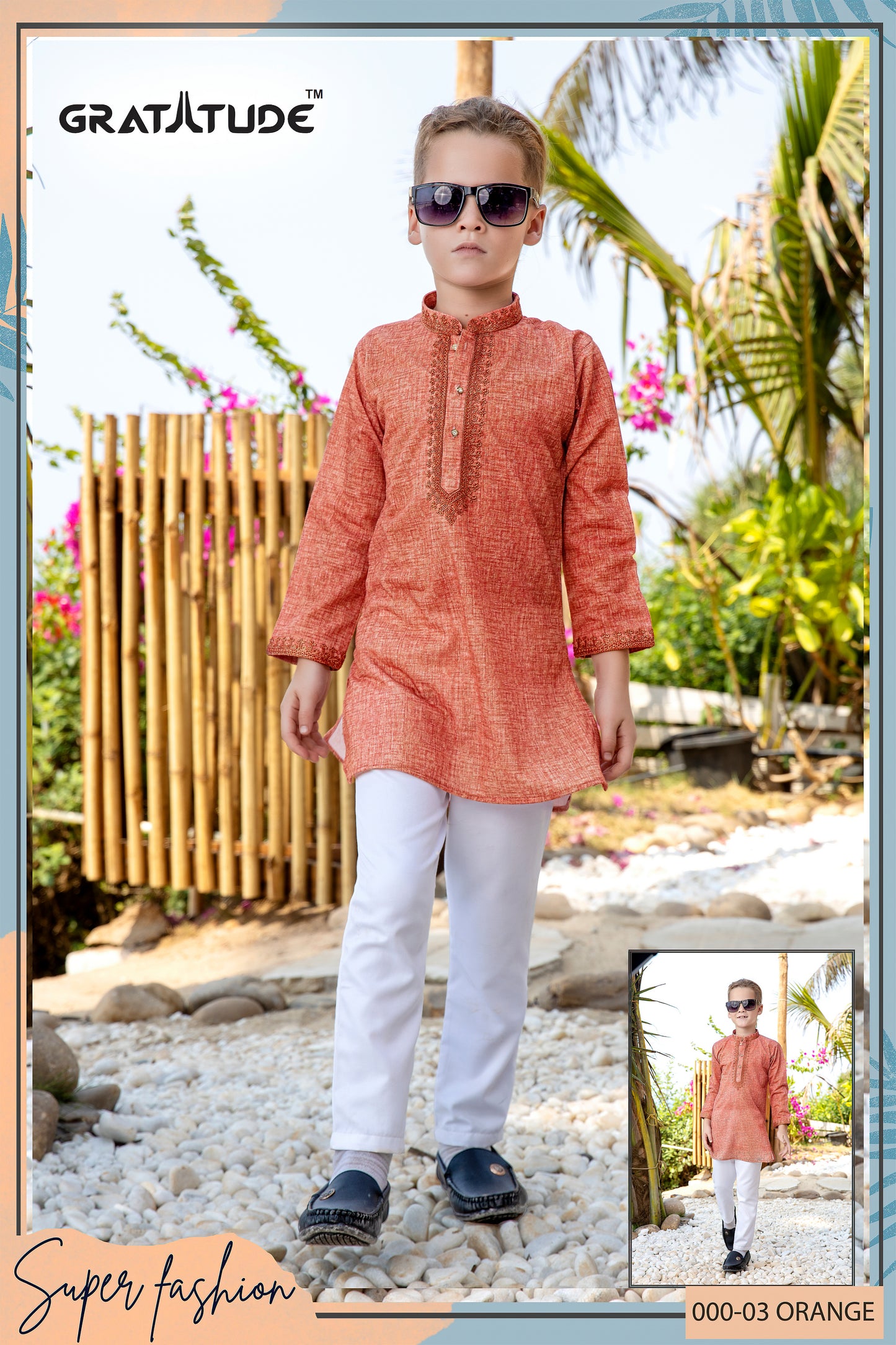 Kurta Set - Bright Orange textured Kurta Boys Set - By Gratitude