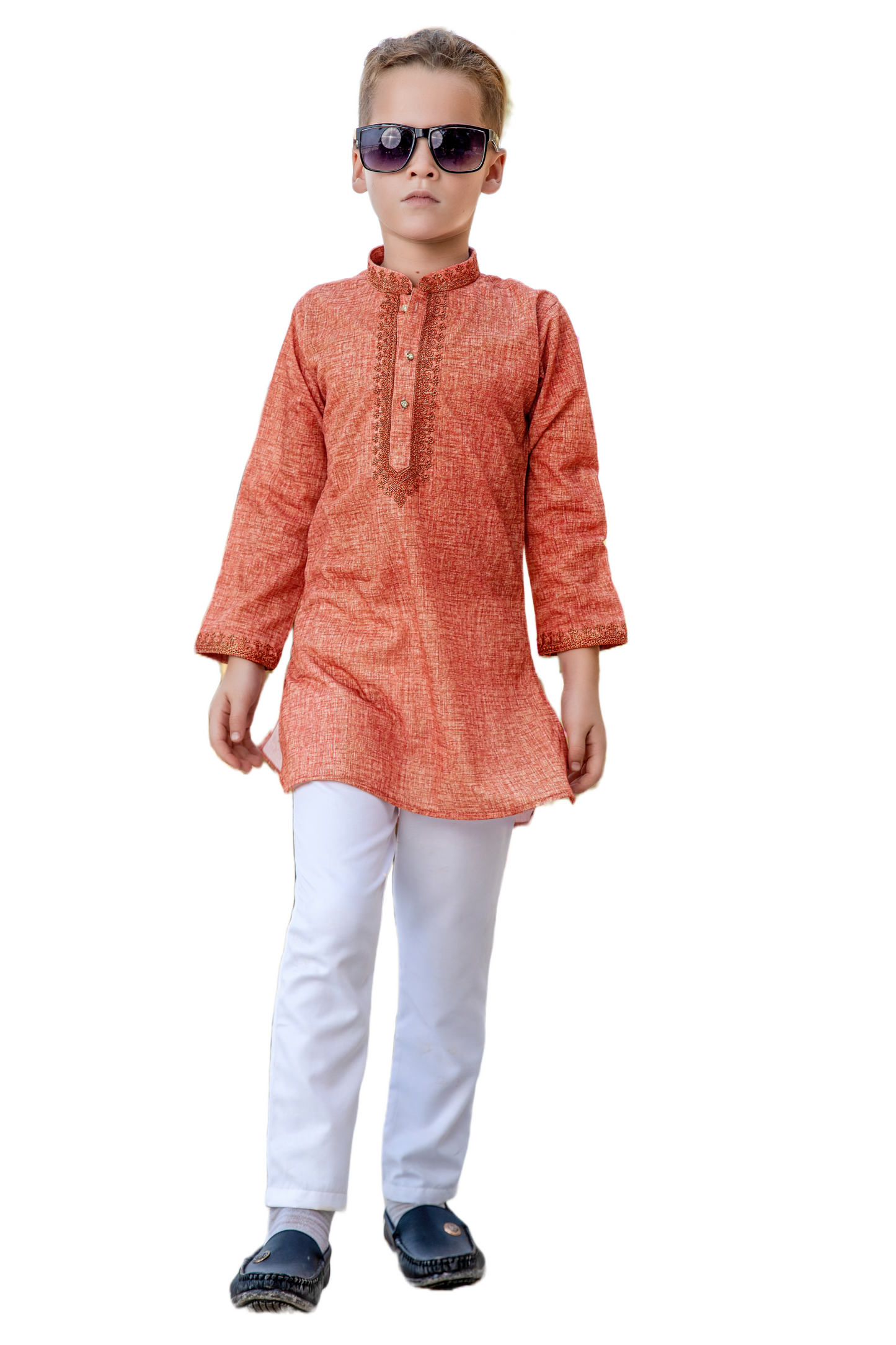 Kurta Set - Bright Orange textured Kurta Boys Set - By Gratitude