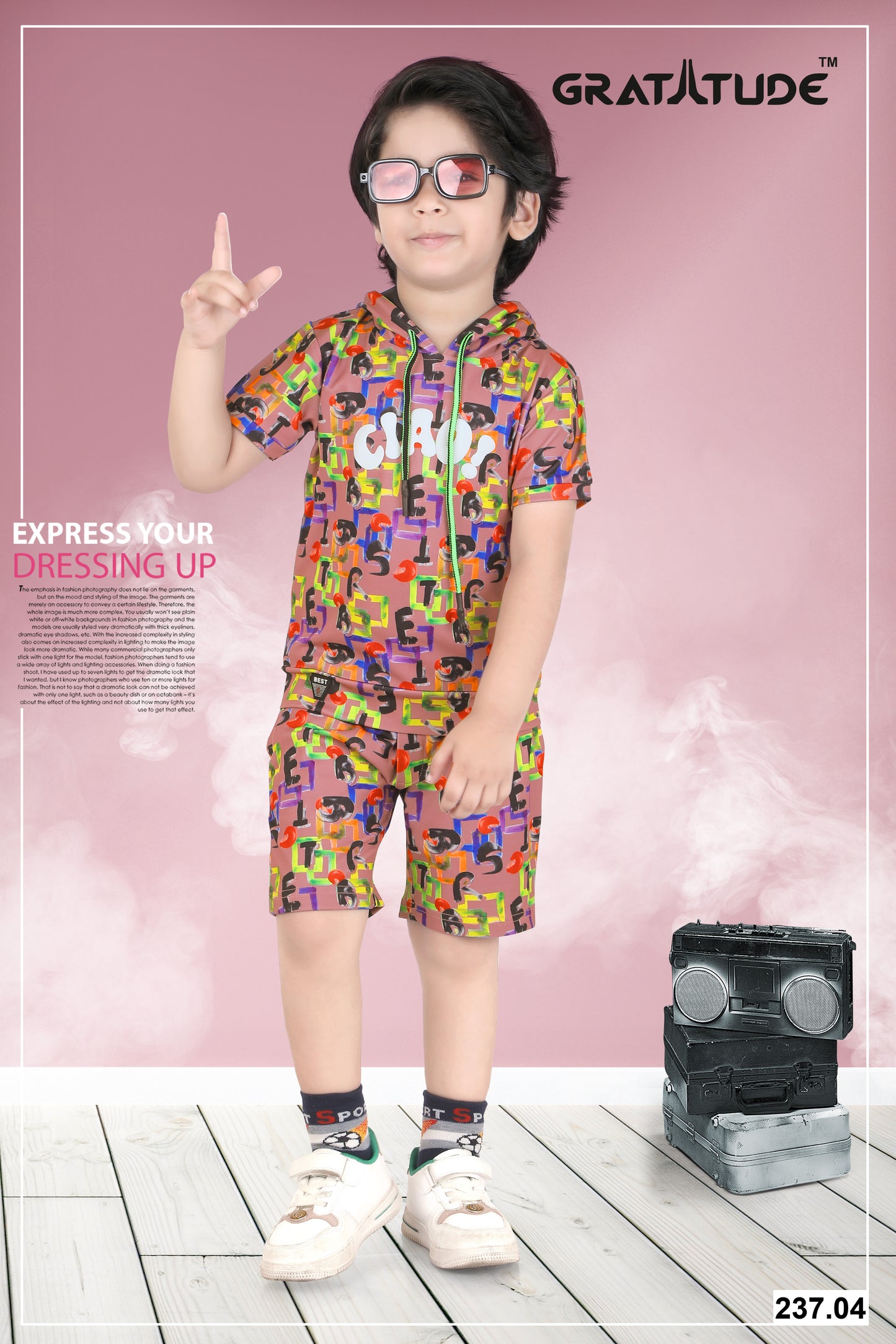 Multicolor Cord Set Pink Ciao print with Shorts by Gratitude