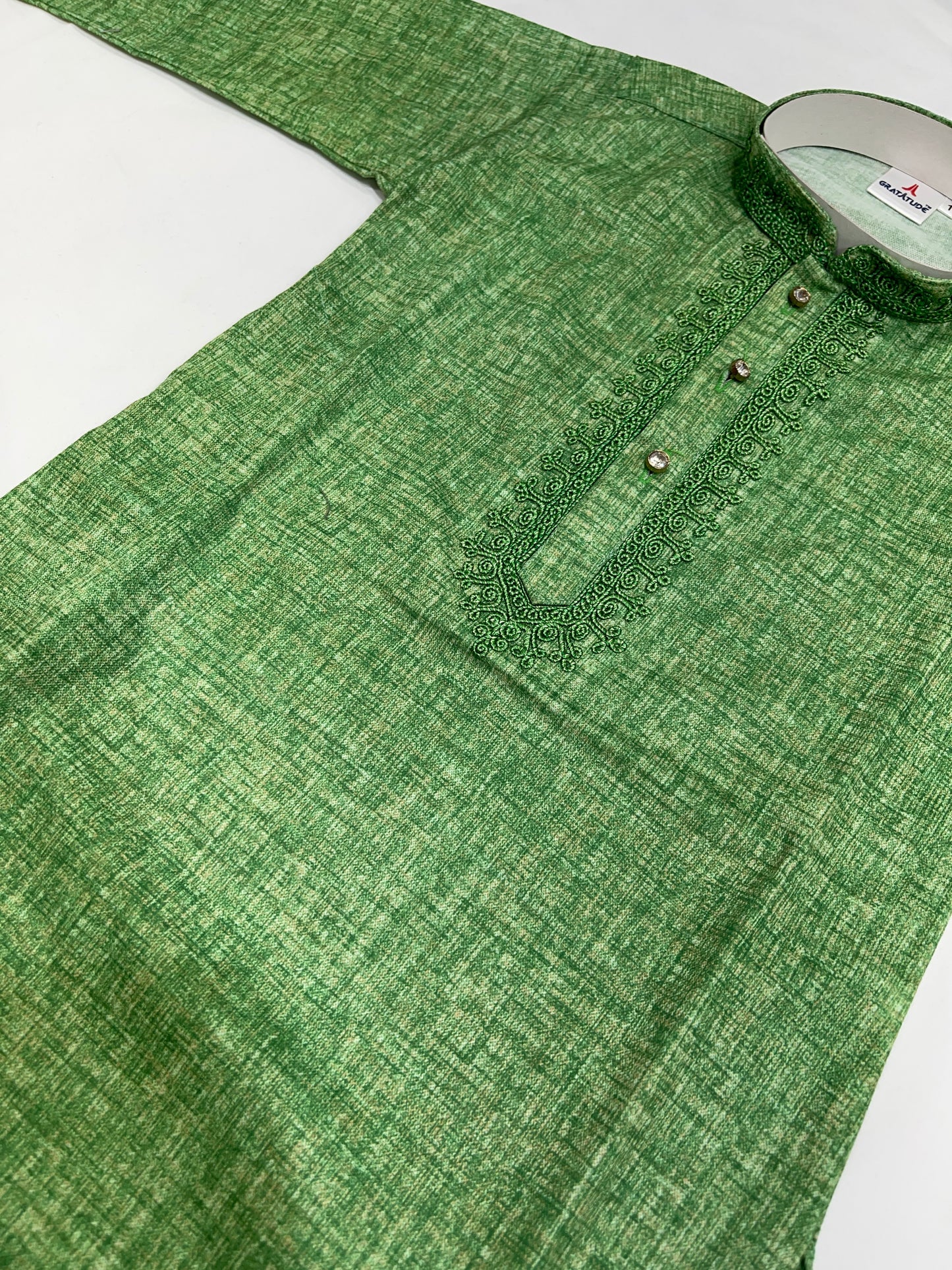 Kurta Set - Bright Green textured Kurta Boys Set - By Gratitude