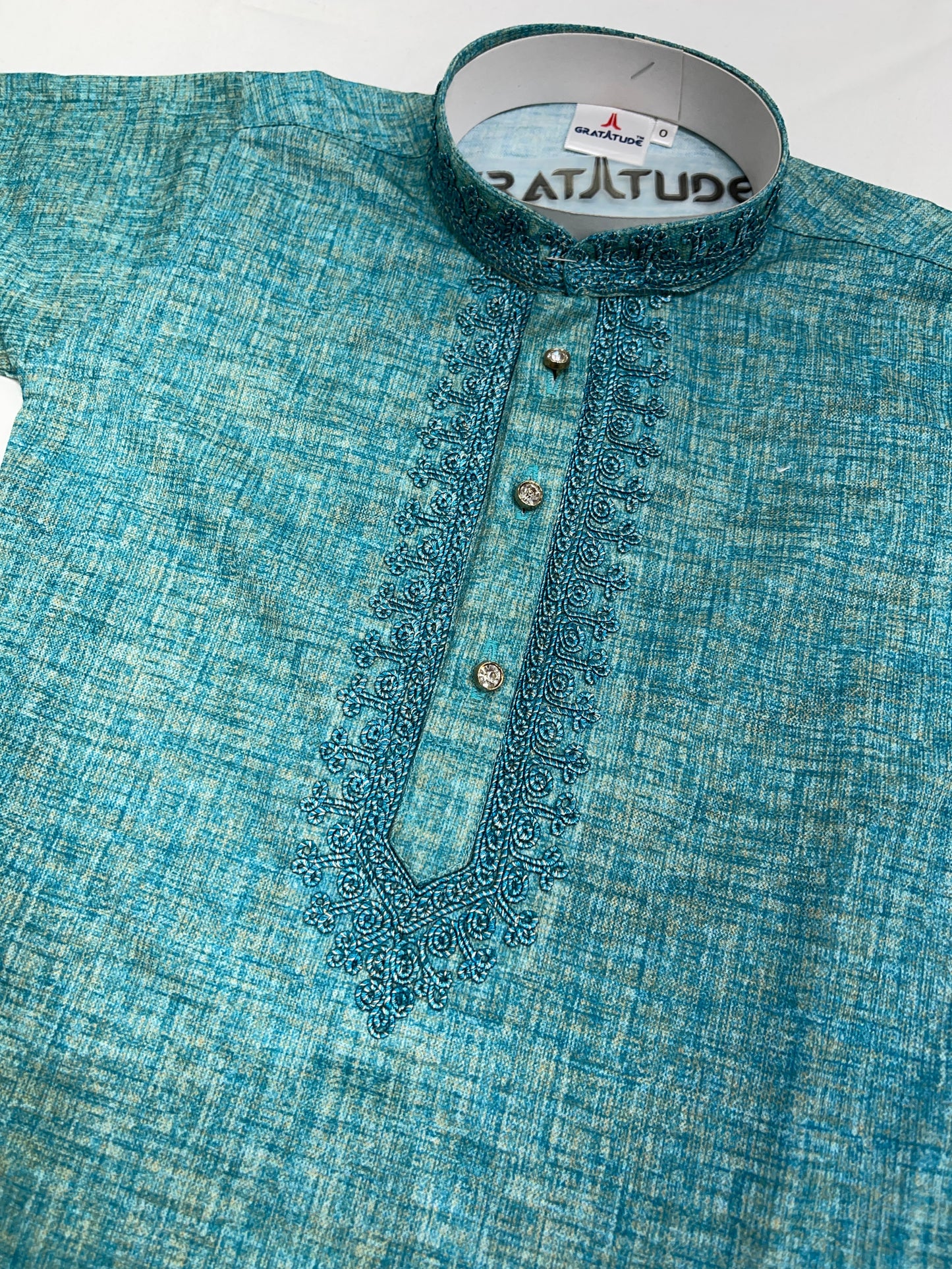 Kurta Set - Rama Green textured Kurta Boys Set - By Gratitude