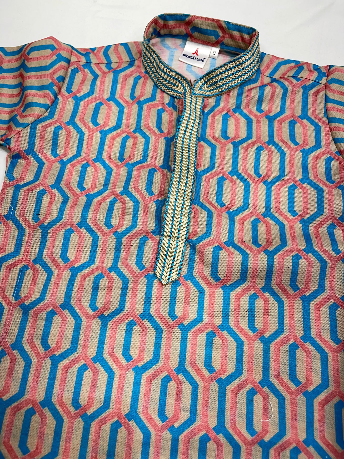 Kurta Set - T Blue Orange Geometric Shape Design multi-colored Kurta Boys Set - By Gratitude