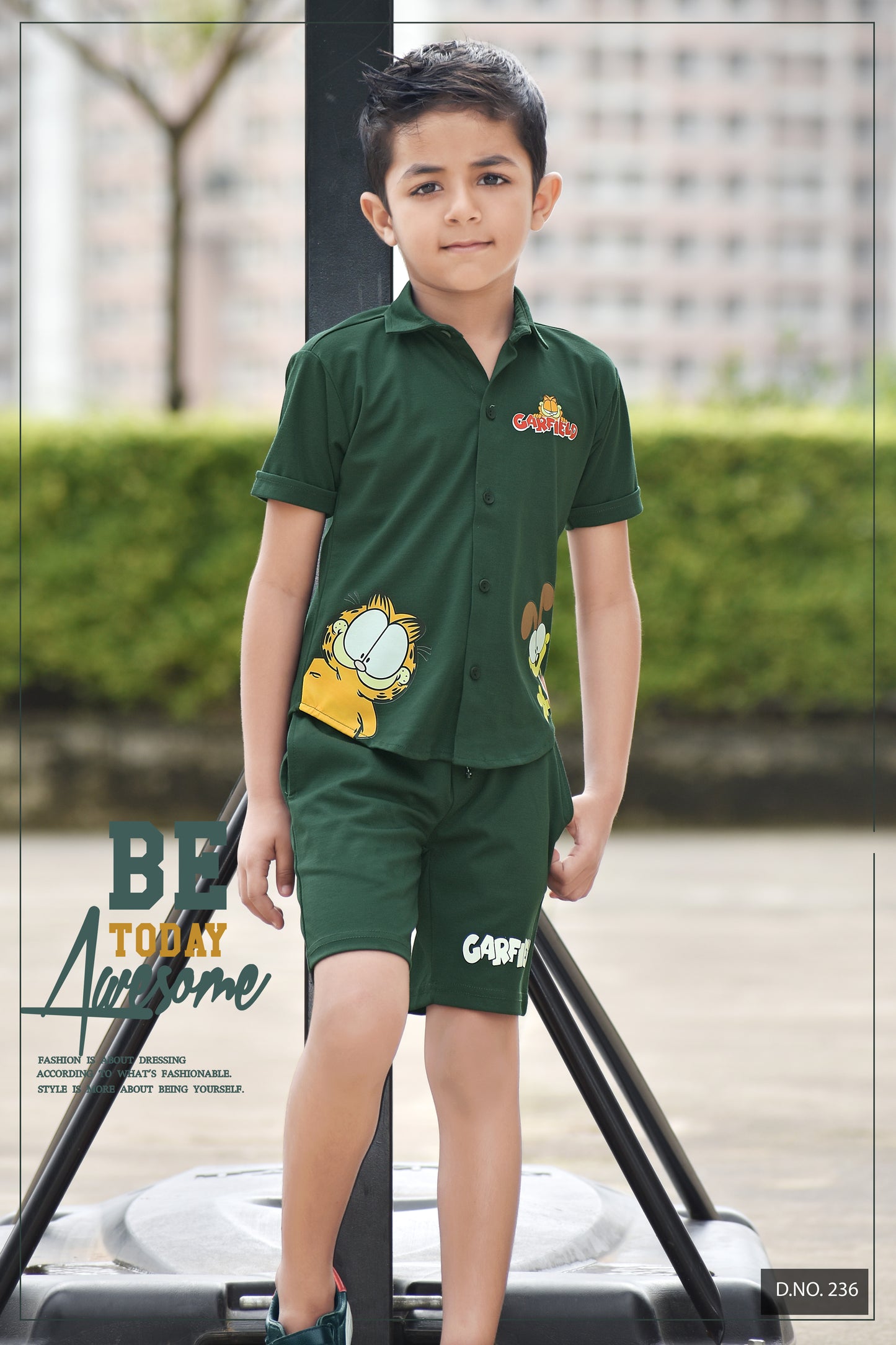 Green Garfield Cord Set with Shorts