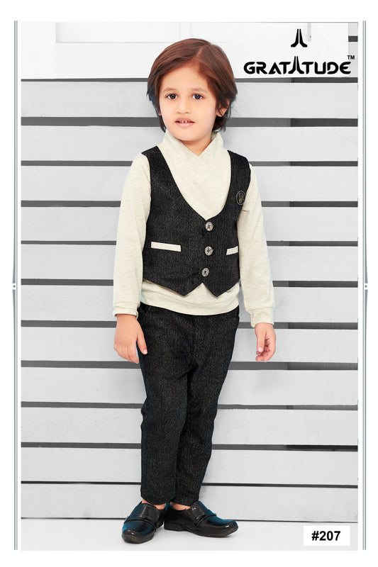 Off-White T-Shirt with attached Gray Jacket Pant Boys Set