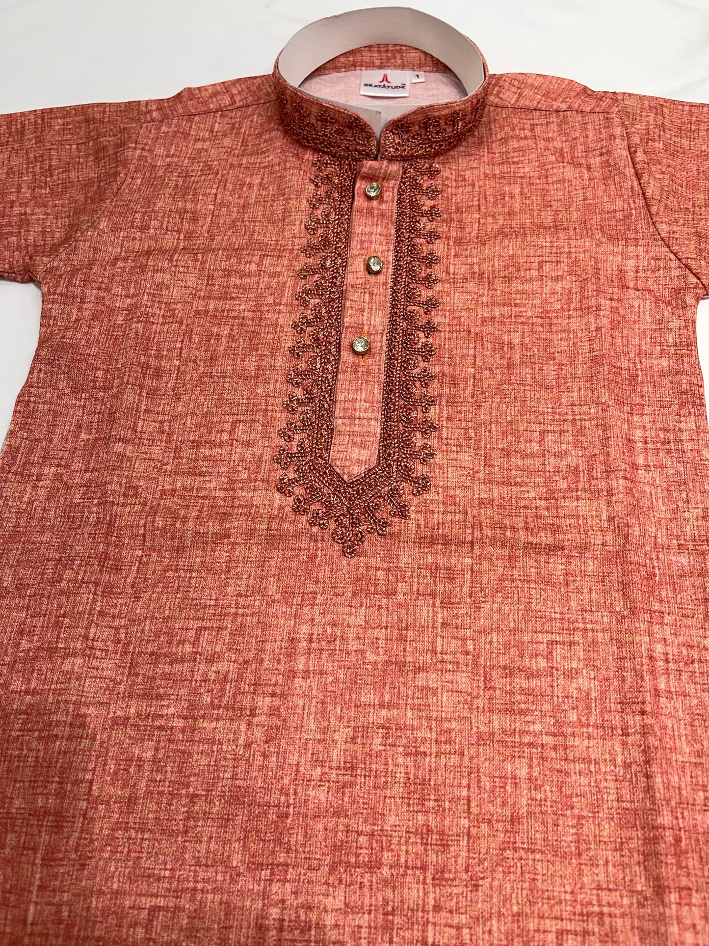 Kurta Set - Bright Orange textured Kurta Boys Set - By Gratitude