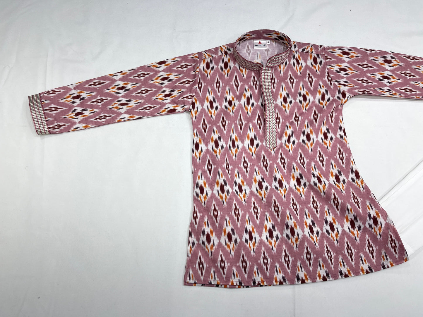 Kurta Set - Onion Pink Geometric Design multi-colored Kurta Boys Set - By Gratitude