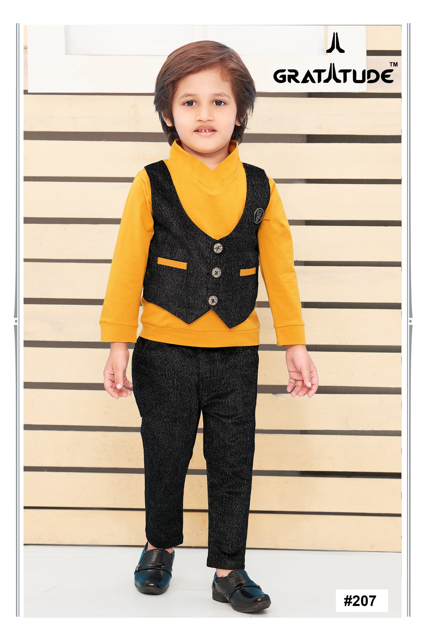Mustard Yellow T-Shirt with attached Gray Jacket Pant Boys Set